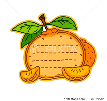 Fresh ripe mandarin fruit kids memo note frame. Vector children schedule or jam jar label, child diary page sticker. Farm garden fruit scrapbook memo note frame with whole orange fruit and green leaf Fresh ripe mandarin fruit kids memo note frame. Vector children schedule or jam jar label, child diary page sticker. Farm garden fruit scrapbook memo note frame with whole orange fruit and green leaf 138039584