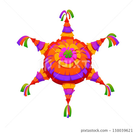 Mexican holiday pinata or for traditional fiesta of Mexico, cartoon vector. Star pinata for Mexican holiday of birthday party celebration or decoration for Cinco de Mayo and Mexico National Day 138039621