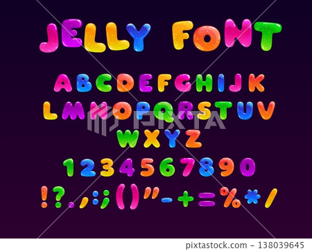 Fruit jelly font or sweet dessert alphabet letters and glossy sugar candy typeface, cartoon vector ABC. Jelly font with plump, bouncy characters, 3D glossy sugar font and English alphabet of marmalade Fruit jelly font or sweet dessert alphabet letters and glossy sugar candy typeface, cartoon vector ABC. Jelly font with plump, bouncy characters, 3D glossy sugar font and English alphabet of marmalade 138039645