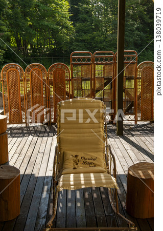 Summer in the highlands of Oshino Village, with sunlight streaming onto the veranda. 138039719