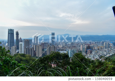 Aerial view of skyline of Taipei city at sunset from Xiangshan Elephant Mountain with colorful sky. Beautiful landscape and cityscape of Taipei downtown buildings and architecture in the city Aerial view of skyline of Taipei city at sunset from Xiangshan Elephant Mountain with colorful sky. Beautiful landscape and cityscape of Taipei downtown buildings and architecture in the city 138040059