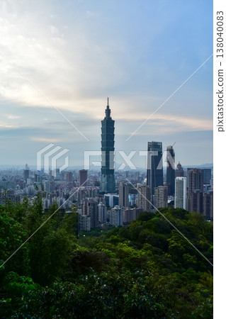 Aerial view of skyline of Taipei city with Taipei 101 Skyscraper at sunset from Xiangshan Elephant Mountain. Beautiful landscape and cityscape of Taipei downtown buildings and architecture in the city Aerial view of skyline of Taipei city with Taipei 101 Skyscraper at sunset from Xiangshan Elephant Mountain. Beautiful landscape and cityscape of Taipei downtown buildings and architecture in the city 138040083