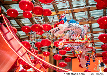 Red Dragon decorated in the Chinese New Year festival. Red Dragon decorated in the Chinese New Year festival. 138040202