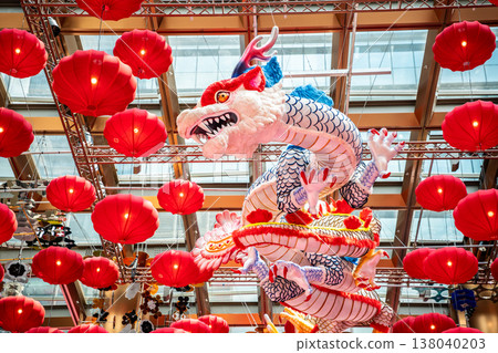 Dragon decorated with red lattern in the Chinese New Year festival. 138040203