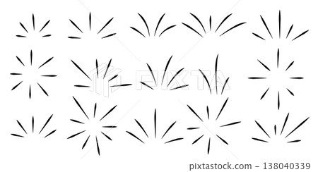 Hand drawn set of rays, flashes, motion Hand drawn set of rays, flashes, motion 138040339