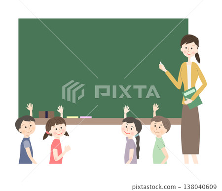 一位女老師正在用黑板給孩子講解。 一位女老師正在用黑板給孩子講解。 138040609