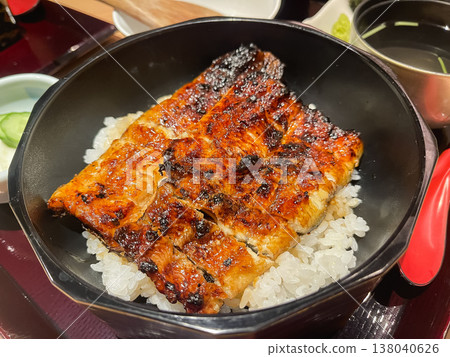 Crispy grilled eel rice bowl. Crispy grilled eel rice bowl. 138040626