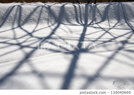 An abstract world created by snow and tree shadows 138040660