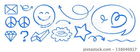 Vector Illustration Set Of Hand Drawn Blue Doodle Sketch Icons For Design Vector Illustration Set Of Hand Drawn Blue Doodle Sketch Icons For Design 138040917