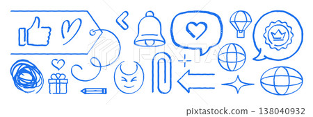 Social Media Engagement Doodle Icons Vector Illustration Set Of Hand Drawn Elements 138040932