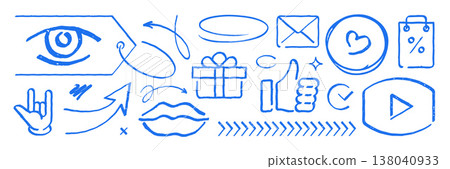 Hand Drawn Doodle Vector Illustration Set Of Social Media And Web Icons 138040933