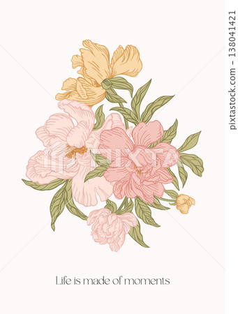 Arrangement of pink and yellow peonies Arrangement of pink and yellow peonies 138041421