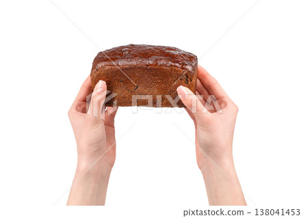 Bread Loaf in Hands Isolated on White Background 138041453