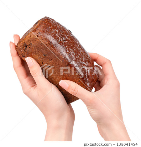 Bread Loaf in Hand Isolated on White Background Bread Loaf in Hand Isolated on White Background 138041454