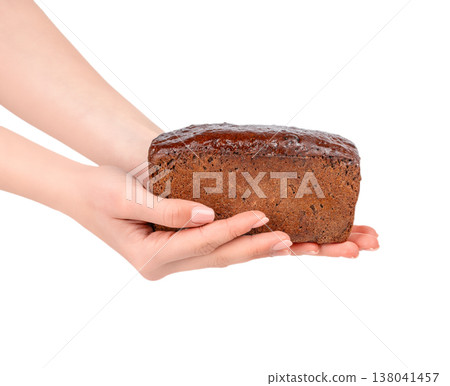 Bread Loaf in Hands Isolated on White Background Bread Loaf in Hands Isolated on White Background 138041457