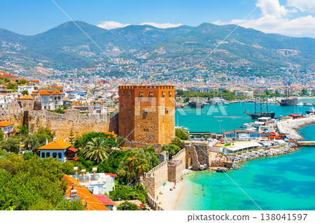 Panoramic view of the harbor of Alanya on a beautiful summer day. Alanya, Turkey Panoramic view of the harbor of Alanya on a beautiful summer day. Alanya, Turkey 138041597
