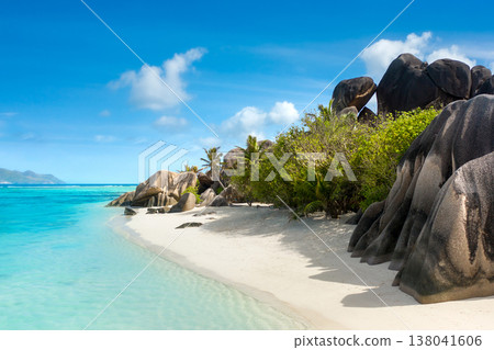 Anse Source D'Argent - the most beautiful beach of Seychelles. La Digue Island, Seychelles Anse Source D'Argent - the most beautiful beach of Seychelles. La Digue Island, Seychelles 138041606