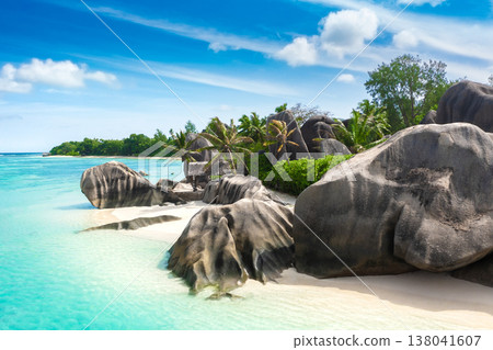 Anse Source D'Argent - the most beautiful beach of Seychelles. La Digue Island, Seychelles Anse Source D'Argent - the most beautiful beach of Seychelles. La Digue Island, Seychelles 138041607