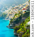 Morning view of Positano cityscape on coast line of mediterranean sea, Italy 138041611