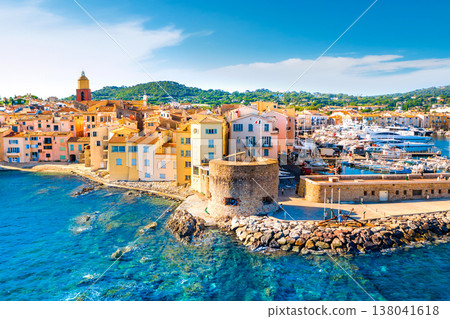 View of the city of Saint-Tropez, Provence, Cote d Azur, a popular destination for travel in Europe 138041618