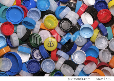 Large pile of colorful plastic bottle caps for recycling Large pile of colorful plastic bottle caps for recycling 138041680