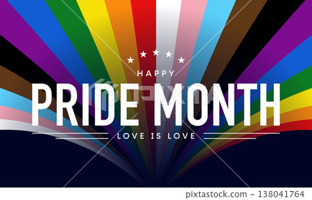 Pride Month poster, LGBTQIA rainbow flag background Pride Month poster, LGBTQIA rainbow flag background 138041764
