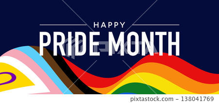 Happy Pride Month banner, LGBTQIA progress flag border Happy Pride Month banner, LGBTQIA progress flag border 138041769