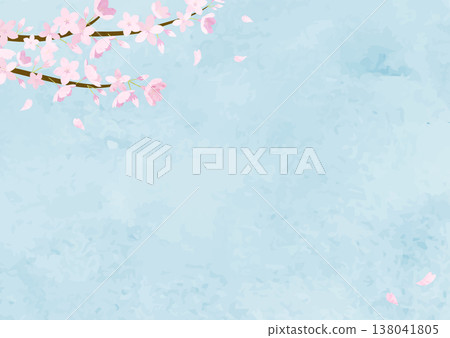 Watercolor cherry blossom and blue sky background frame illustration Watercolor cherry blossom and blue sky background frame illustration 138041805