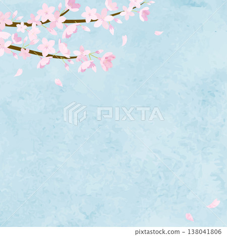 Watercolor cherry blossom and blue sky background frame illustration 138041806