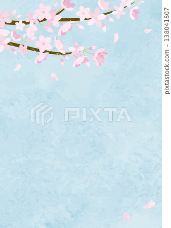 Watercolor cherry blossom and blue sky background frame illustration 138041807