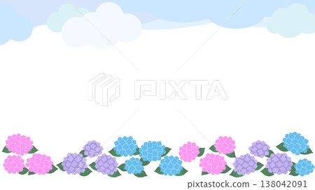 Hydrangea and Cloud Frame (16:9) Vector | Transparent Background - Rainy Season Banner Material Hydrangea and Cloud Frame (16:9) Vector | Transparent Background - Rainy Season Banner Material 138042091