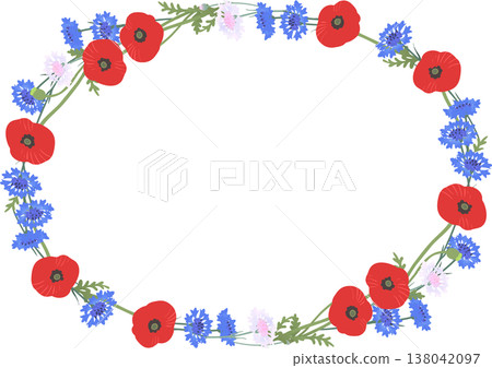 Poppy and Cornflower Circular Frame | Natural Floral Round Frame Vector Material (Transparent) Poppy and Cornflower Circular Frame | Natural Floral Round Frame Vector Material (Transparent) 138042097