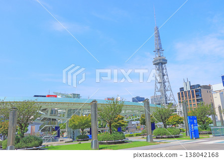 愛知縣名古屋市名古屋電視塔和水上太空船的風景 138042168
