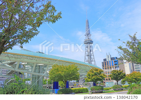 Scenery of Nagoya TV Tower and spaceship on water, Nagoya, Aichi Prefecture Scenery of Nagoya TV Tower and spaceship on water, Nagoya, Aichi Prefecture 138042170