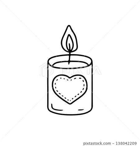 Hand drawn black line paraffing aroma candle icon vector illustration. Linear monochrome doodle candlestick 138042209