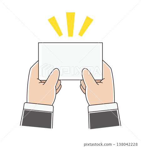 一幅彩色插圖，描繪了一隻手遞出名片的情景。 138042228