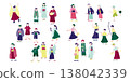 A set of illustrations of people wearing kimonos. 138042339