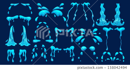 Cartoon teardrops. Tear drops cry emotion, isolated teardrop drip water liquid drop crying sad comic eye expression sweat dew raindrop splash stream ingenious vector illustration Cartoon teardrops. Tear drops cry emotion, isolated teardrop drip water liquid drop crying sad comic eye expression sweat dew raindrop splash stream ingenious vector illustration 138042494