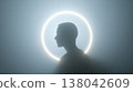 Backlit Silhouette Portrait Of A Man With Glowing Halo Ring Evoking Spiritual And Futuristic Mood 138042609