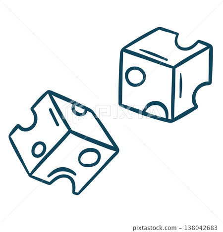Cheese cube with holes, simple vector icon in doodle and sketch style with Mediterranean blue line. Hand-drawn Swiss-style cheese for menus or food branding Cheese cube with holes, simple vector icon in doodle and sketch style with Mediterranean blue line. Hand-drawn Swiss-style cheese for menus or food branding 138042683