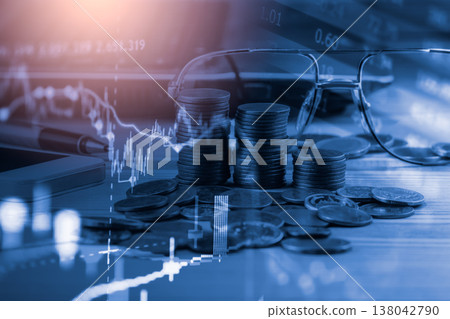 Stock market or forex trading graph and candlestick chart suitable for financial investment concept. Economy trends background for business idea and all art work design. Abstract finance background. Stock market or forex trading graph and candlestick chart suitable for financial investment concept. Economy trends background for business idea and all art work design. Abstract finance background. 138042790