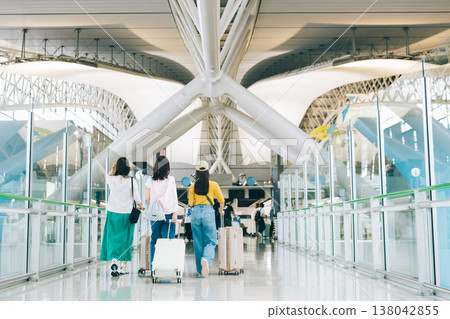 Three women moving around the airport (Photo courtesy of Kansai International Airport (KIX)) 138042855