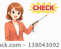 Business-oriented illustration of a woman pointing to a checkpoint to encourage confirmation. 138043092