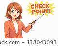 Business-oriented illustration highlighting key points: Woman pointing; explanatory material. 138043093