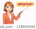 Business-oriented illustration emphasizing key points: Woman pointing, attention-grabbing material. 138043094