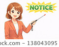 Business-oriented illustration for conveying announcements and information: Woman pointing; information material. 138043095