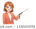 Business-oriented illustration for point explanations: Woman pointing, transparent background. 138043098