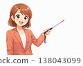 Business-oriented illustration of a woman pointing, suitable for explaining key points, with copy space included. 138043099