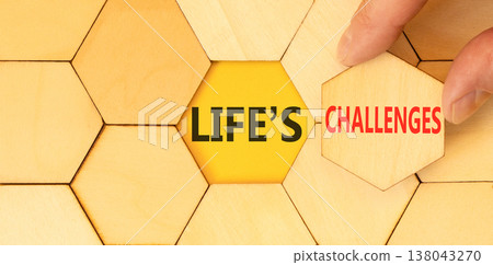 Life's challenges words symbol. Concept words Life's challenges on beautiful wooden puzzles. Beautiful yellow background. Business lifestyle and Life's challenges words concept. Copy space. Life's challenges words symbol. Concept words Life's challenges on beautiful wooden puzzles. Beautiful yellow background. Business lifestyle and Life's challenges words concept. Copy space. 138043270