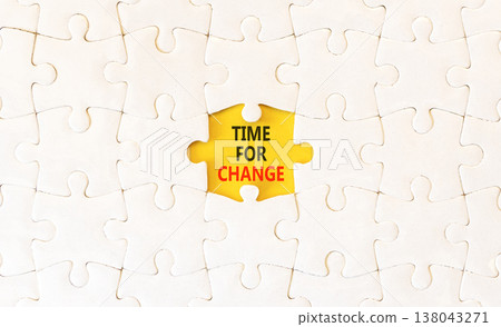 Time for change symbol. Concept words Time for change on beautiful white puzzles. Beautiful yellow background. Business and time for change concept. Copy space. Time for change symbol. Concept words Time for change on beautiful white puzzles. Beautiful yellow background. Business and time for change concept. Copy space. 138043271